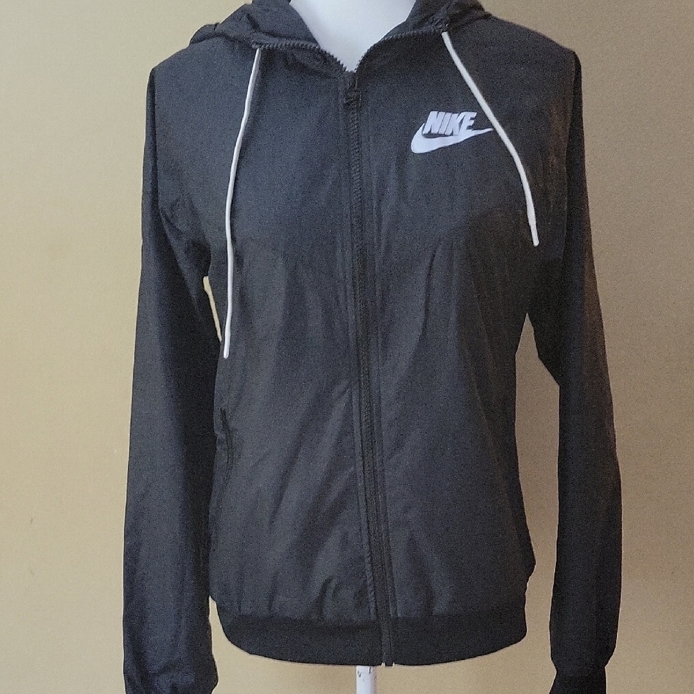 Nike Women's Sportswear Hooded Black Jacket Ribbed Cuff Full Zip NWOT Sz PSM $26